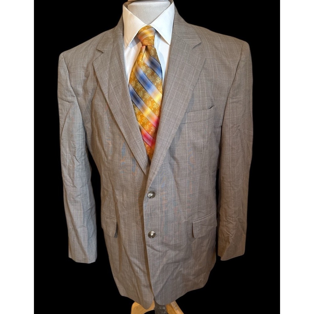 Jos A Bank 44R Slim‎ Fit Brown Plaid Cotton Wool Sports Coat Jacket Lightweight